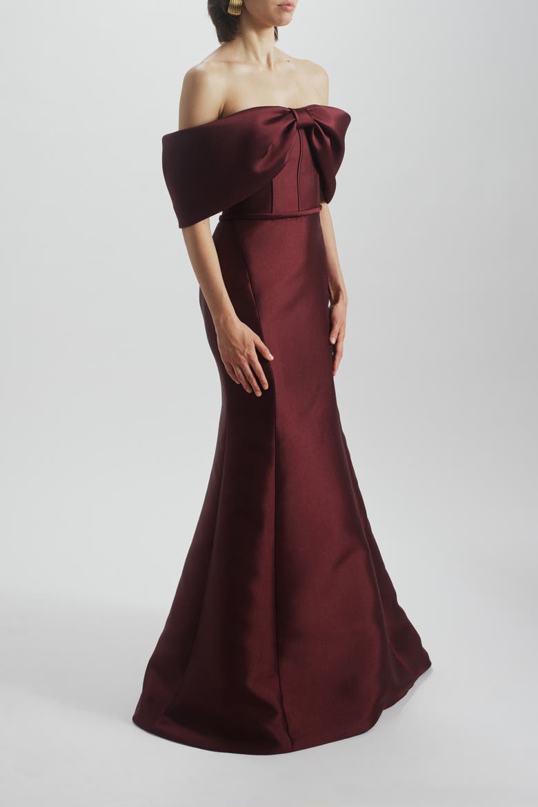 Off-the-Shoulder Bow Gown, Alternate, color, Ruby
