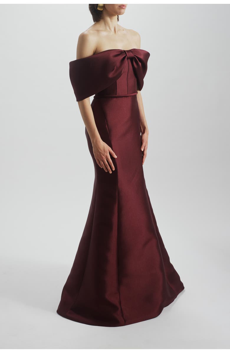 Amsale Off-the-Shoulder Bow Gown, Alternate, color, Ruby