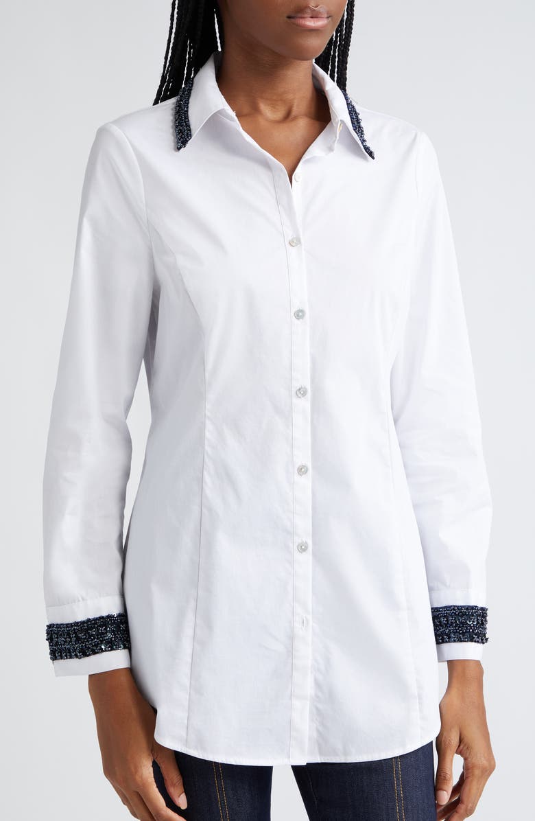 Cinq à Sept Ellery Beaded Trim Shirt, Alternate, color, 
