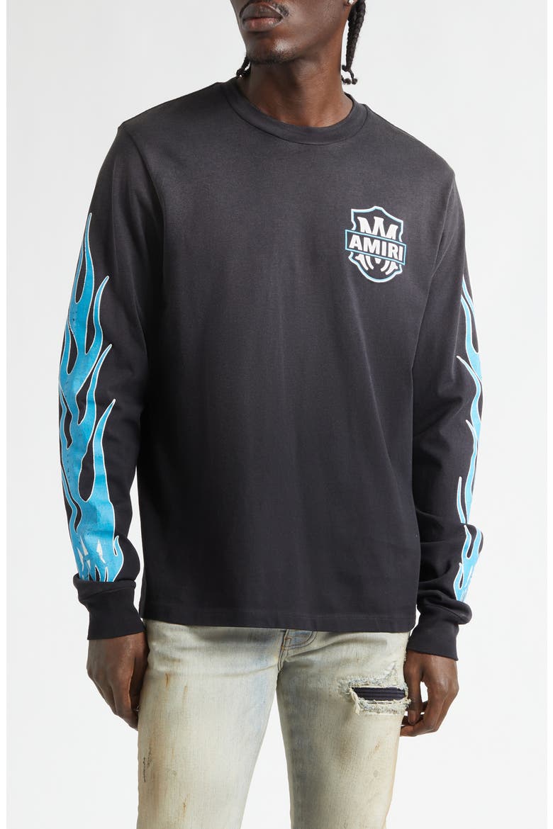 Eagle Flames Long Sleeve Cotton Graphic T-Shirt, Main, color, BLACK