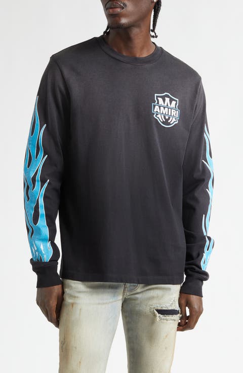 Eagle Flames Long Sleeve Cotton Graphic T-Shirt