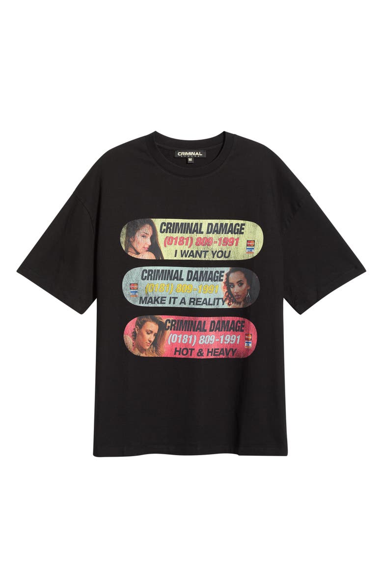 CRIMINAL DAMAGE Hotline Reality Crewneck T-Shirt, Main, color, Black