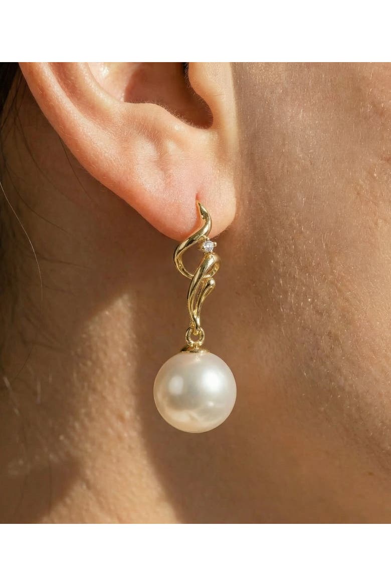 White South Sea Pearl & Diamond Aria Earrings, Alternate, color, Yellow Gold