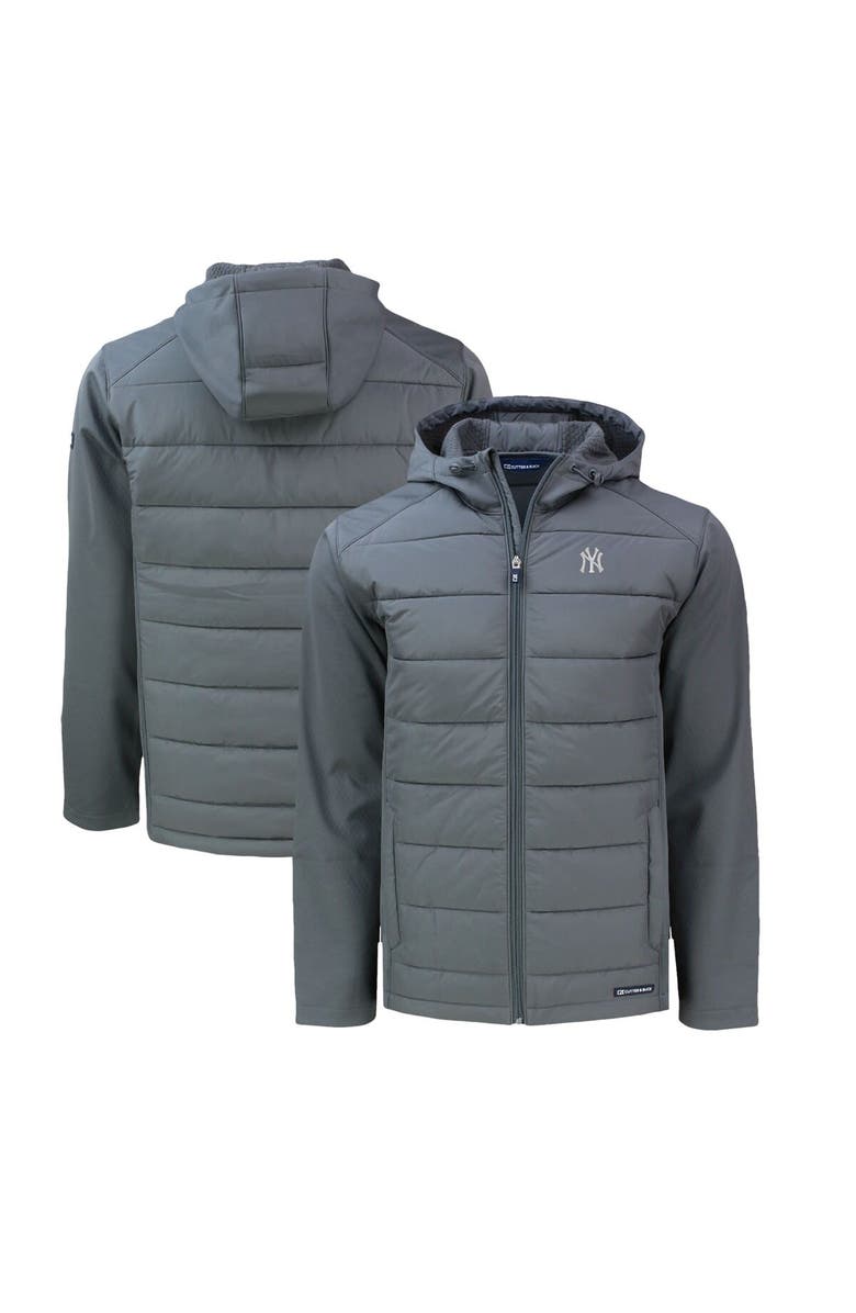 Cutter & Buck Men's Cutter & Buck Gray New York Yankees Evoke Hybrid Eco Softshell Recycled Full-Zip Hoodie, Main, color, Gray