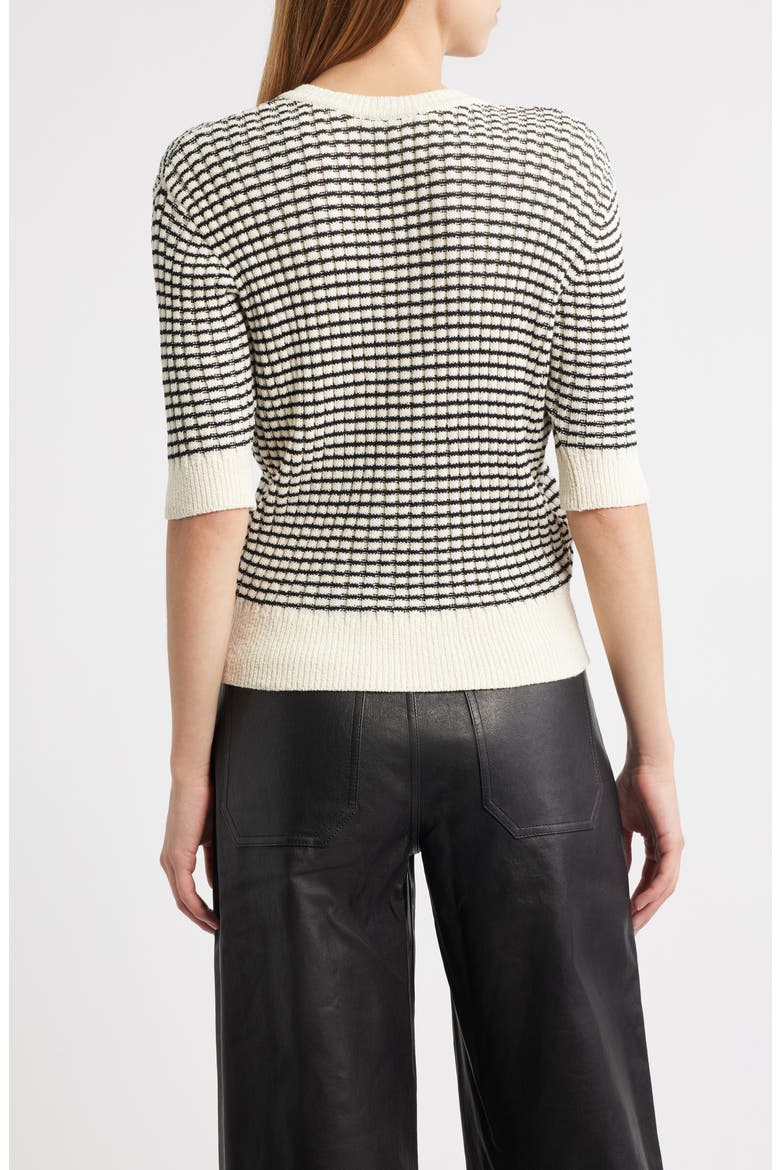 The Stripe V-Neck Short Sleeve Sweater, Alternate, color, CREAM MULTI