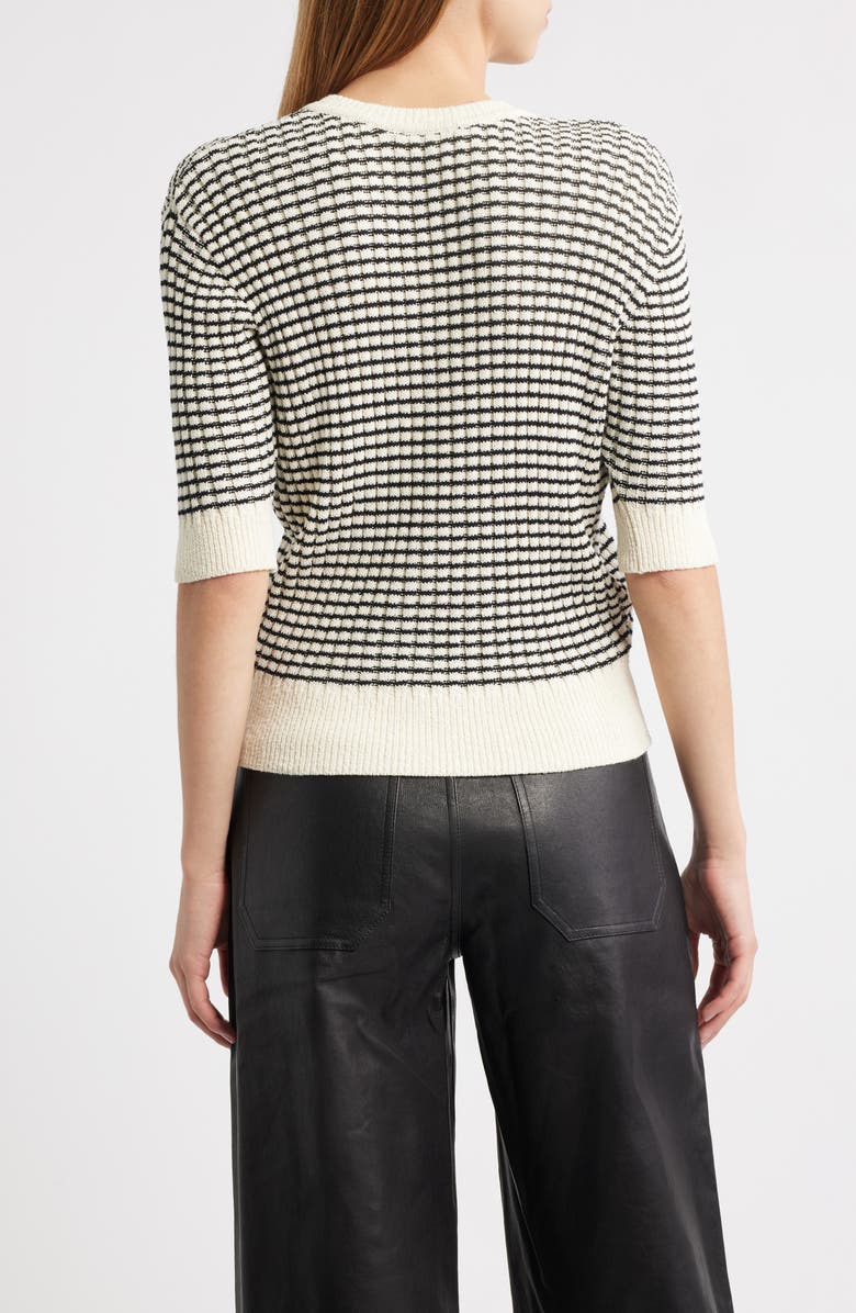 FRAME The Stripe V-Neck Short Sleeve Sweater, Alternate, color, Cream Multi