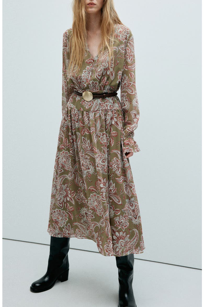 Floral Texture Long Sleeve Maxi Dress, Main, color, GREEN