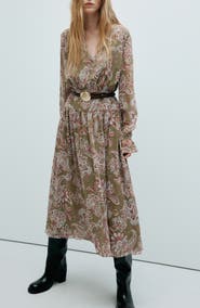 MANGO Floral Texture Long Sleeve Maxi Dress