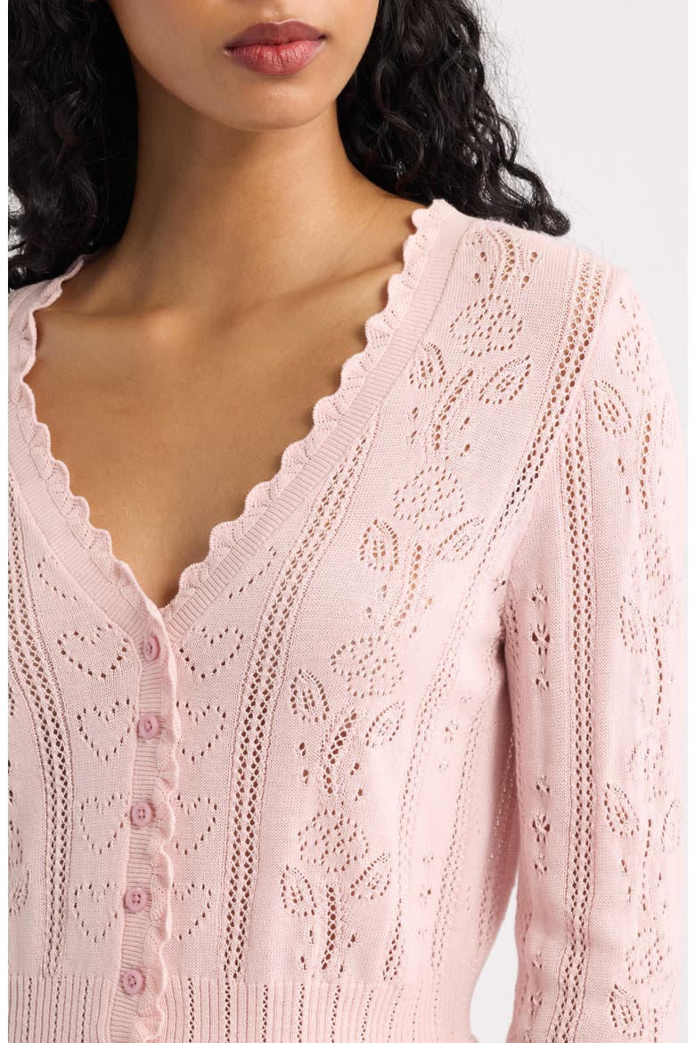 Sibella Cotton Pointelle Cardigan, Alternate, color, PINK IRIS
