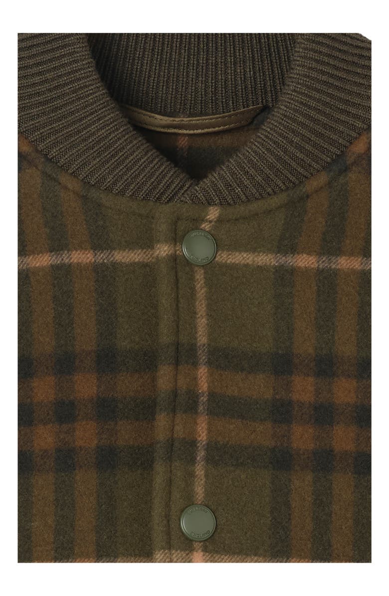 Burberry Check Wool Cashmere Bomber Jacket, Alternate, color, Bramble Green