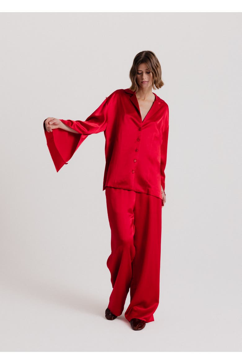 Silk Wide Leg Pants, Alternate, color, Red