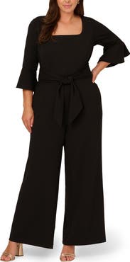 Adrianna Papell Tie Front Wide Leg Crepe Jumpsuit