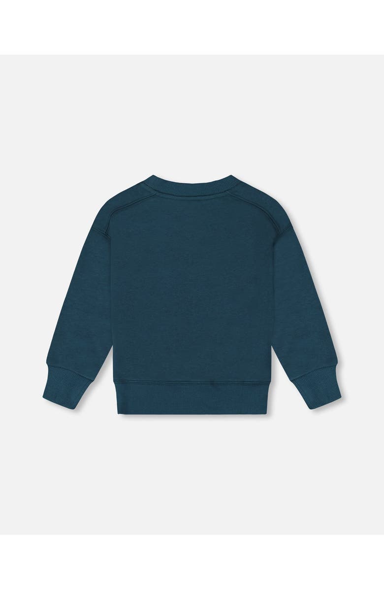 Deux par Deux Little Boy's Pullover French Terry Graphic Sweatshirt Teal And Peach, Alternate, color, 