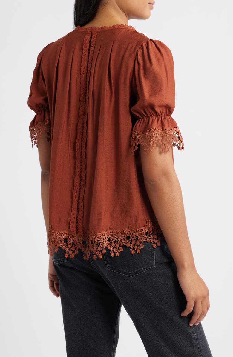 Bobeau Lace Accent Button-Up Top, Alternate, color, Picante