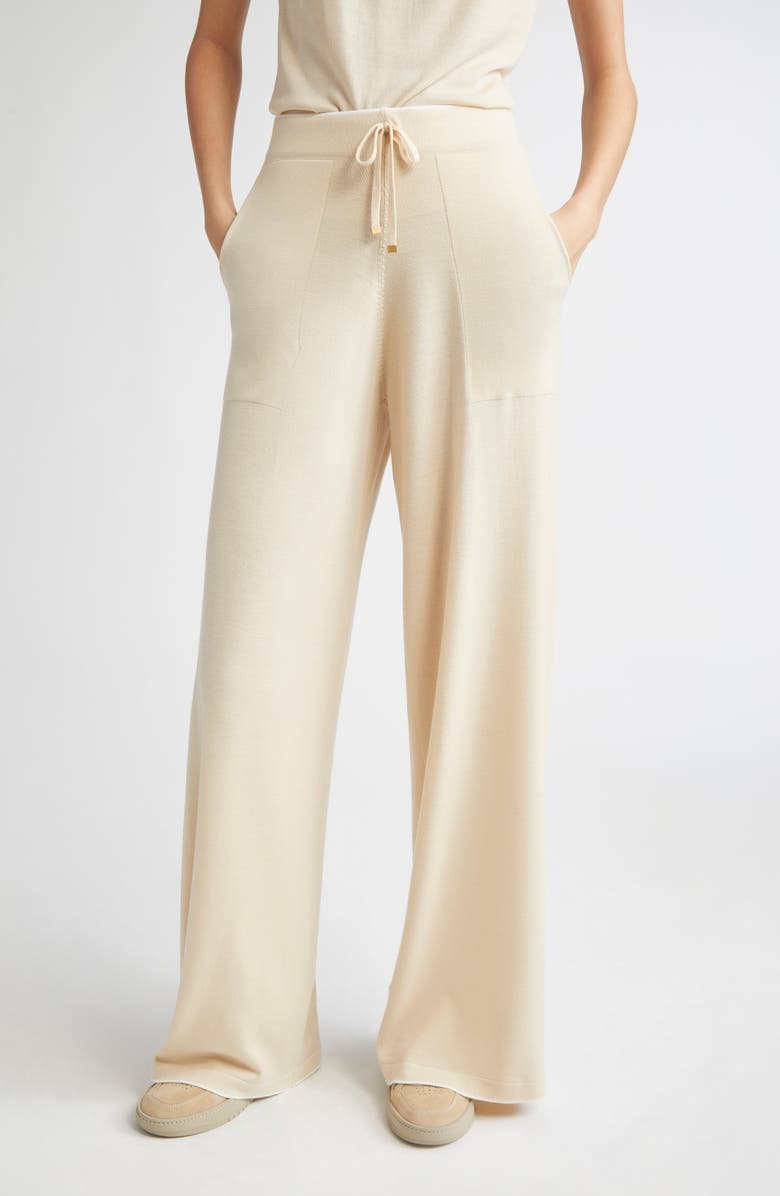 Eleventy Merino Wool Wide Leg Pants, Main, color, 02A-01 Beige And White