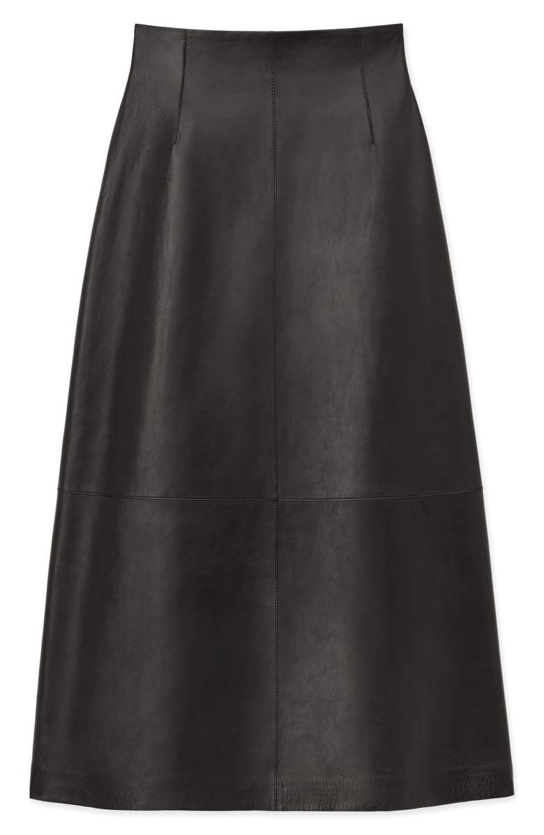 Lafayette 148 New York High Waist Napa Lambskin Leather A-Line Midi Skirt, Alternate, color, Black