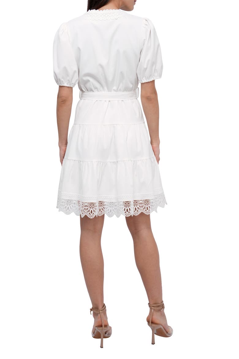 Connie Lace Trim Mini Wrap Dress, Alternate, color, WHITE