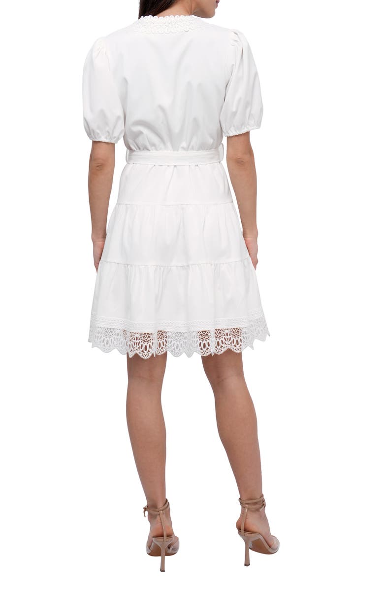 Adelyn Rae Connie Lace Trim Mini Wrap Dress, Alternate, color, White
