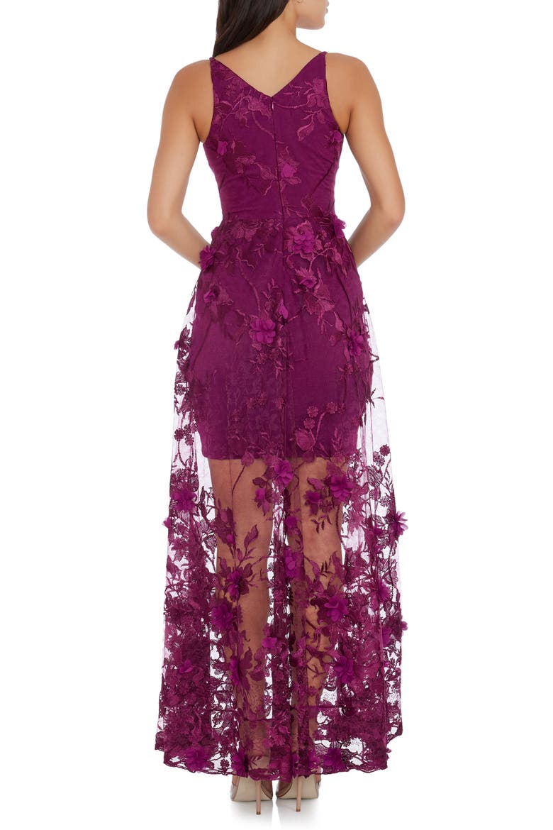 Sidney Deep V-Neck 3D Lace Gown, Alternate, color, DARK MAGENTA