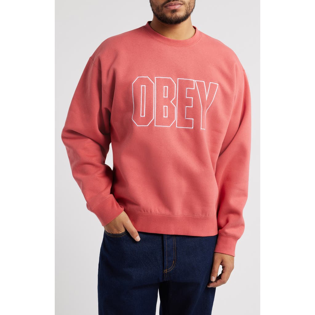 Obey Digable Fleece Crewneck Sweatshirt In Mineral Red