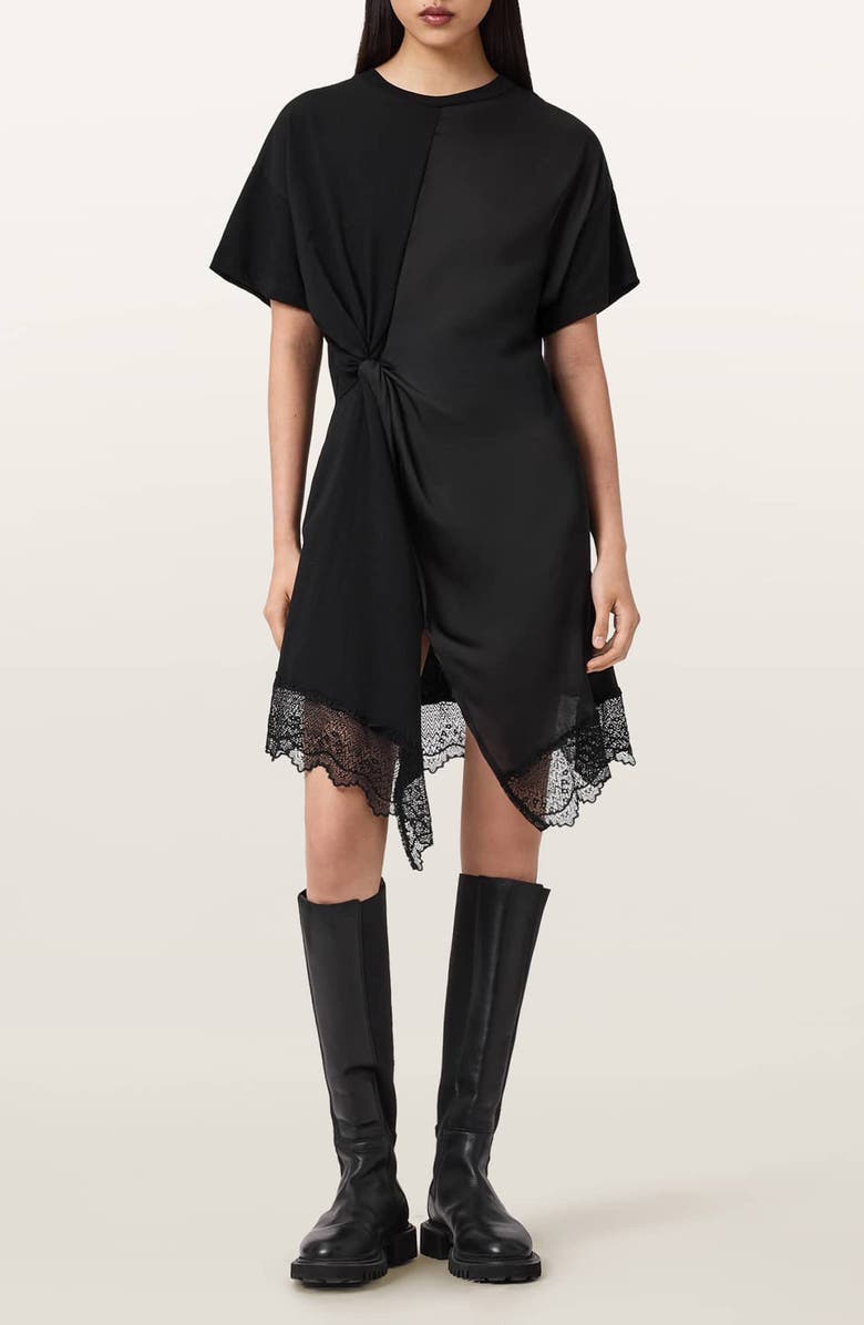 AllSaints Lana Lace Hem Minidress, Main, color, Black