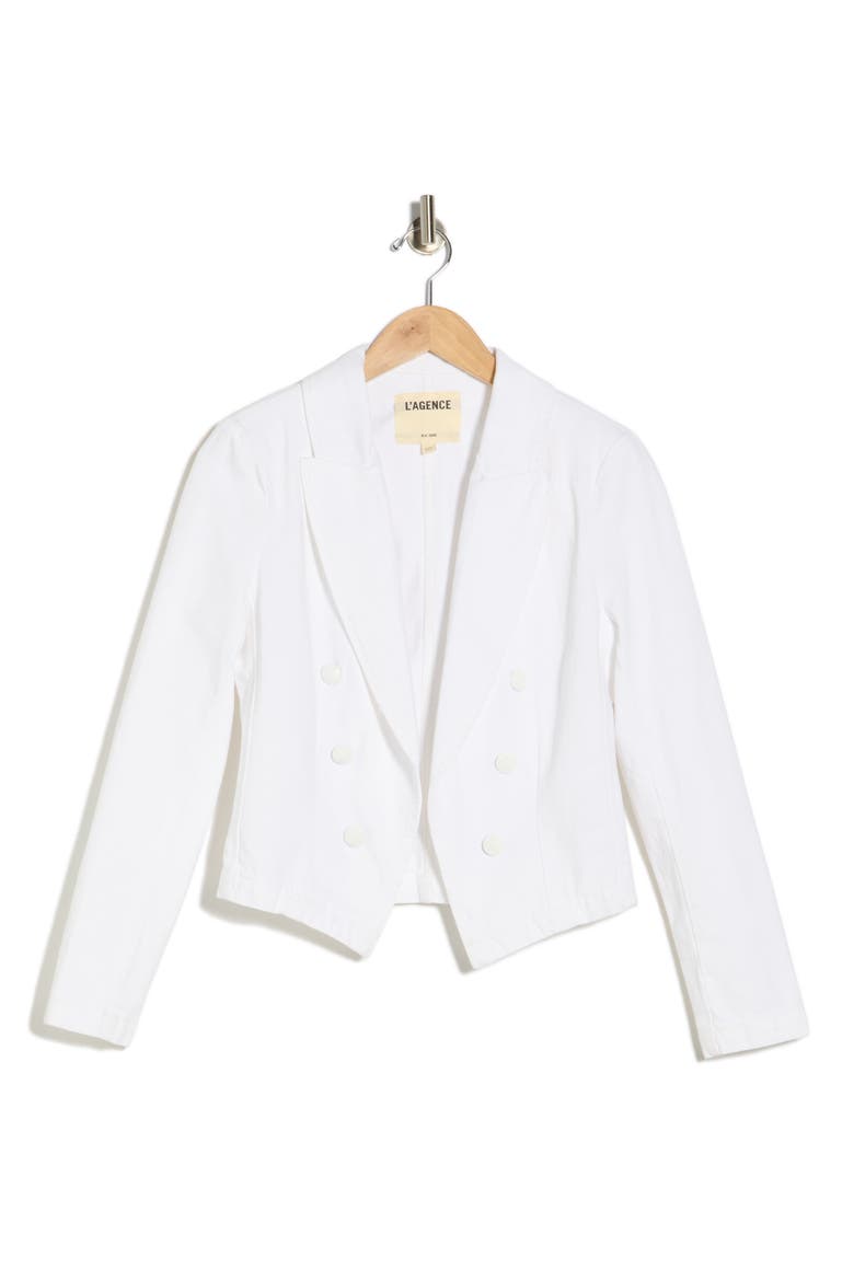 Wayne Double Breasted Crop Blazer, Alternate, color, BLANC
