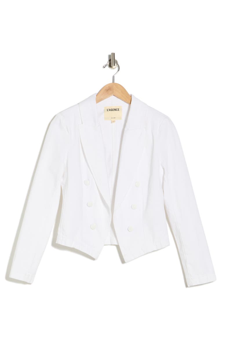 L'AGENCE Wayne Double Breasted Crop Blazer, Alternate, color, Blanc