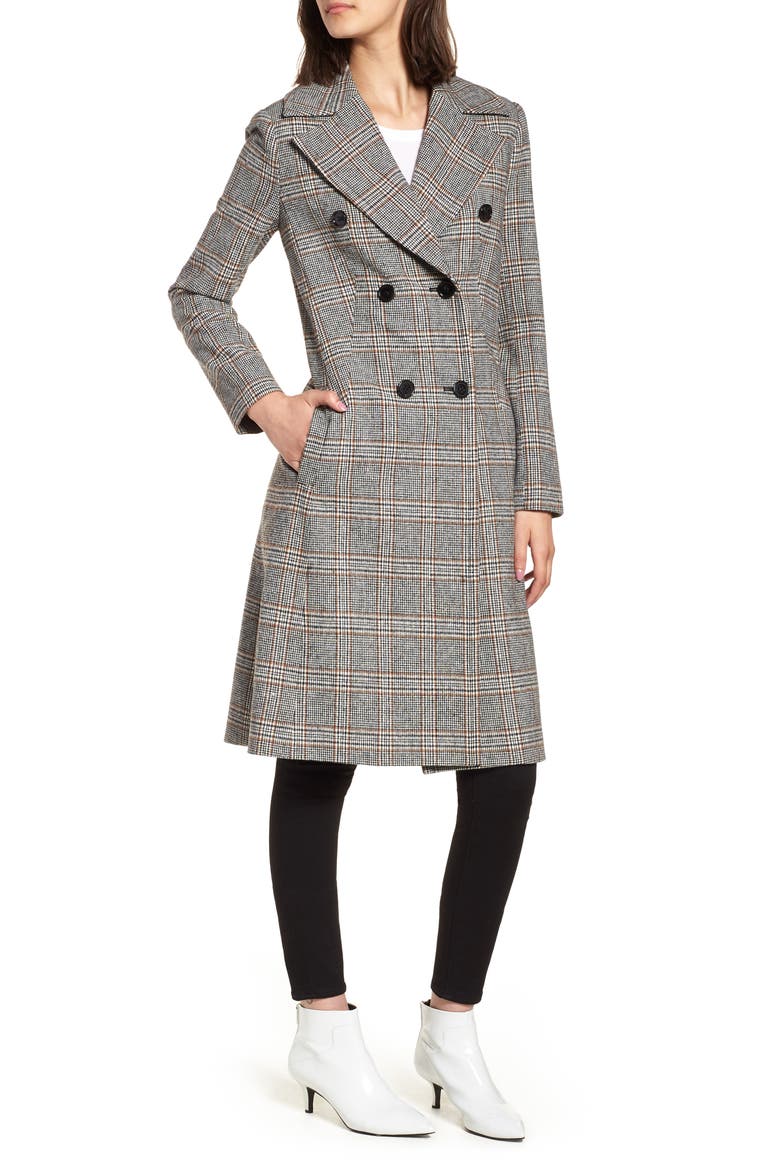Blazer Midi Coat, Alternate, color, BLACK CAMEL PLAID