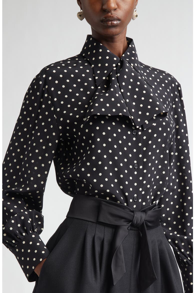 Dot Silk Crêpe de Chine Shirt, Alternate, color, BLACK/ WHITE