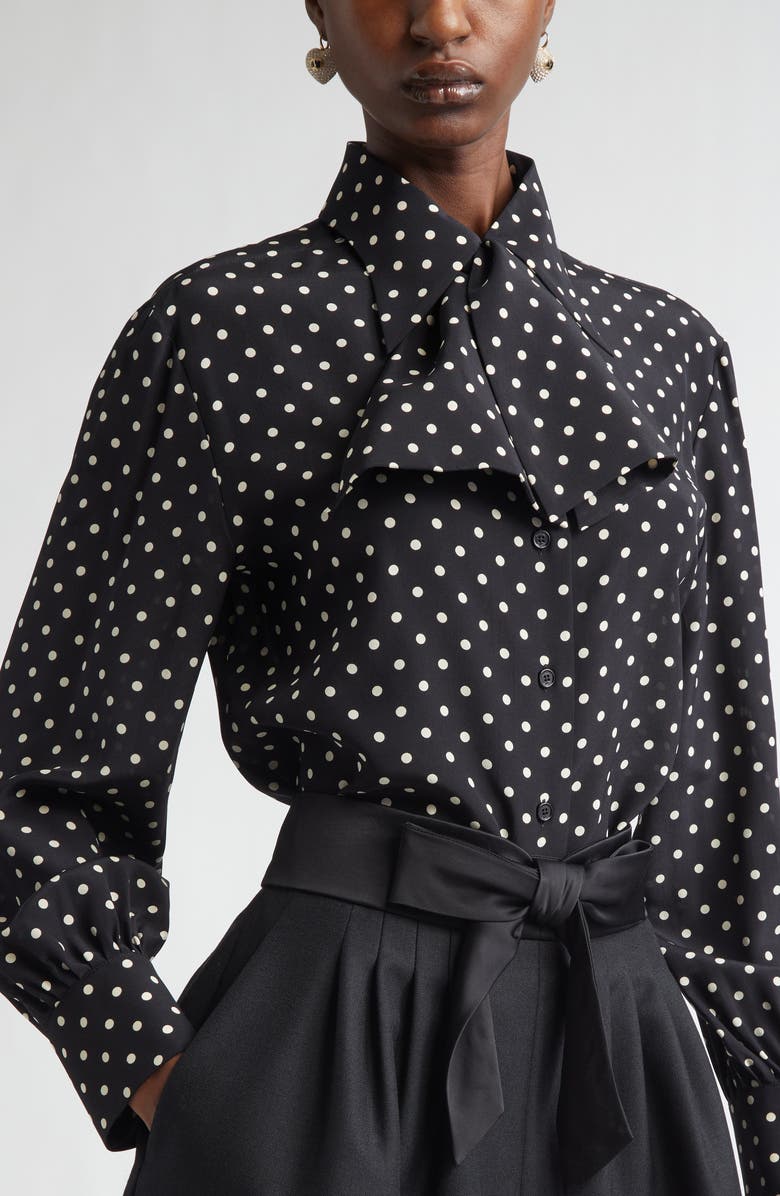 Valentino Dot Silk Crêpe de Chine Shirt, Alternate, color, Black/ White