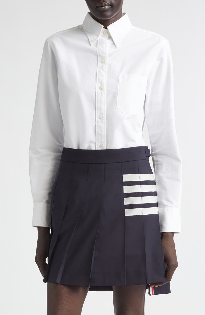 Thom Browne Classic Point Collar Long Sleeve Cotton Blouse, Main, color, White