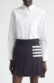Thom Browne Classic Point Collar Long Sleeve Cotton Blouse