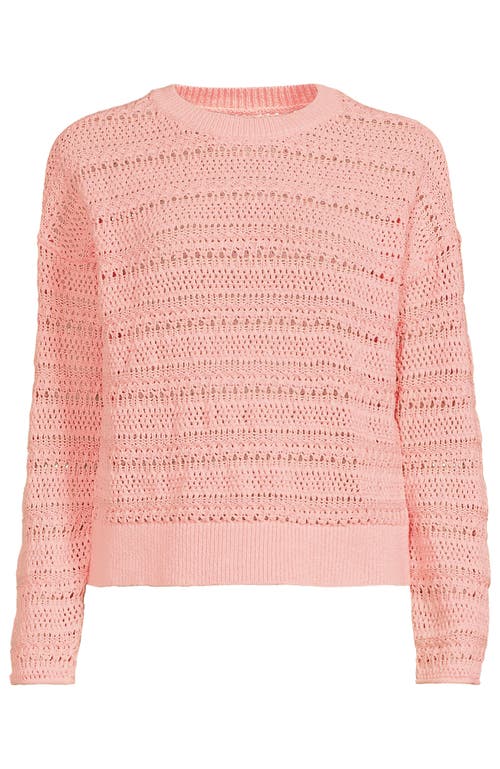 Lands' End Cotton Blend Pointelle Crew Neck Sweater In Pink