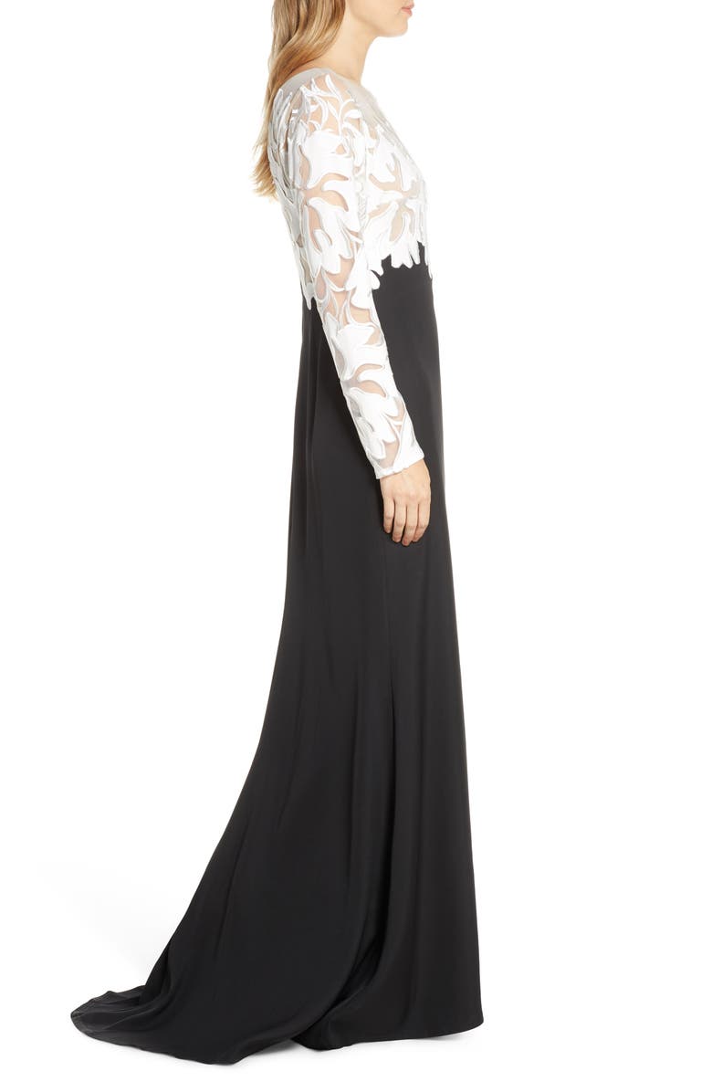 Tadashi Shoji Embroidered Long Sleeve Evening Gown, Alternate, color,