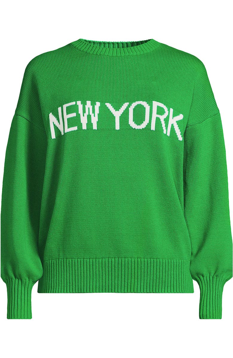 Lands' End Drifter Jersey Crewneck Sweater, Alternate, color, True Green/Ivory New York