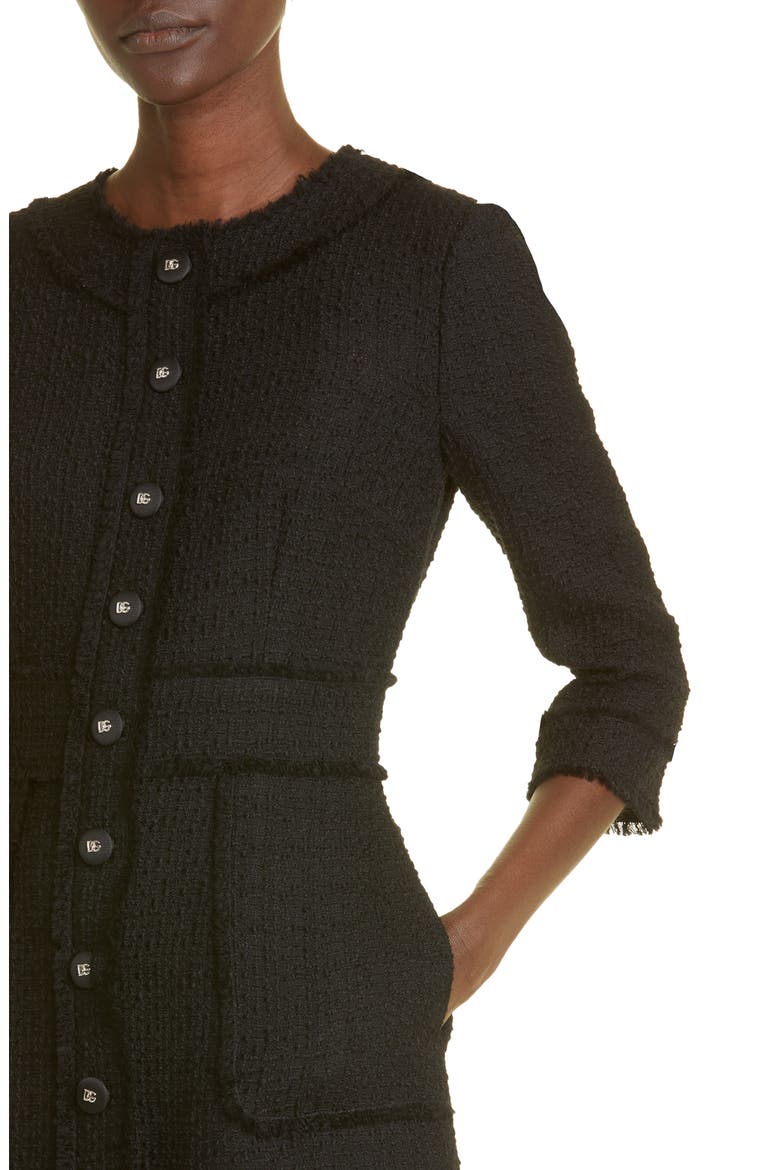 Raschel Tweed Shirtdress, Alternate, color, BLACK