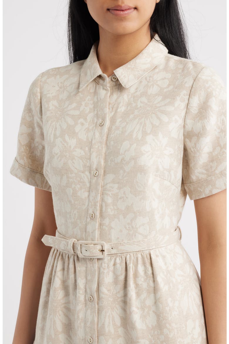 Floral Print Cotton Blend Shirtdress, Alternate, color, OATMEAL