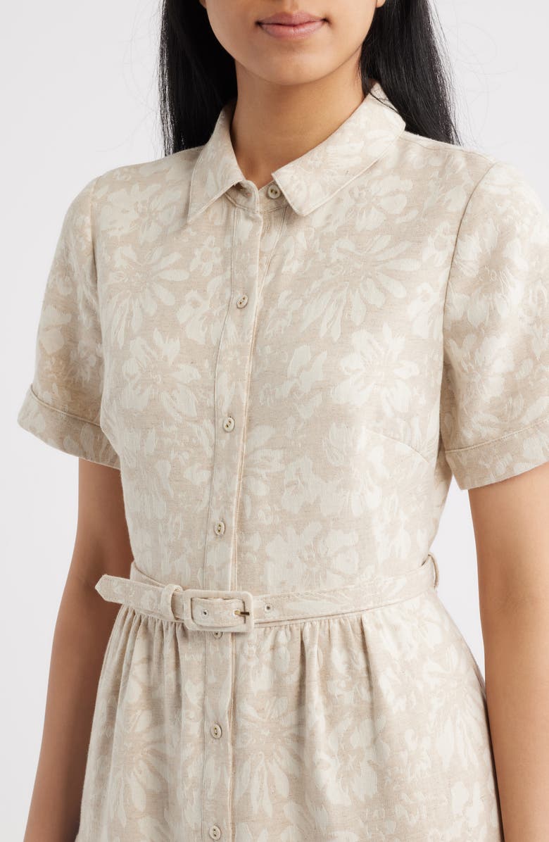 Eliza J Floral Print Cotton Blend Shirtdress, Alternate, color, Oatmeal