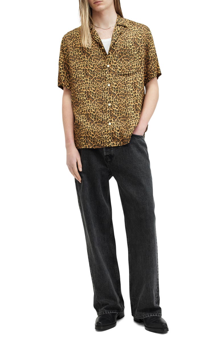 AllSaints Carcle Oversize Leopard Print Camp Shirt, Alternate, color, 