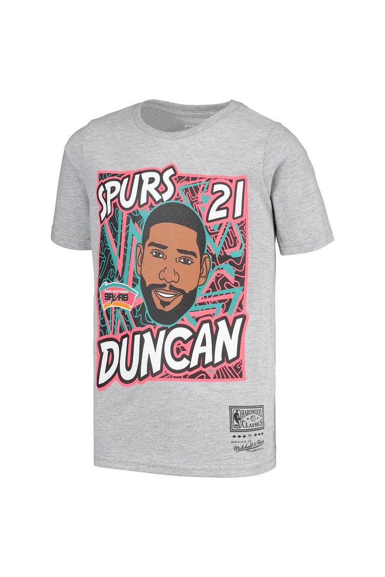Youth Mitchell & Ness Tim Duncan Gray San Antonio Spurs Hardwood Classics King of the Court Player T-Shirt, Alternate, color, Gray