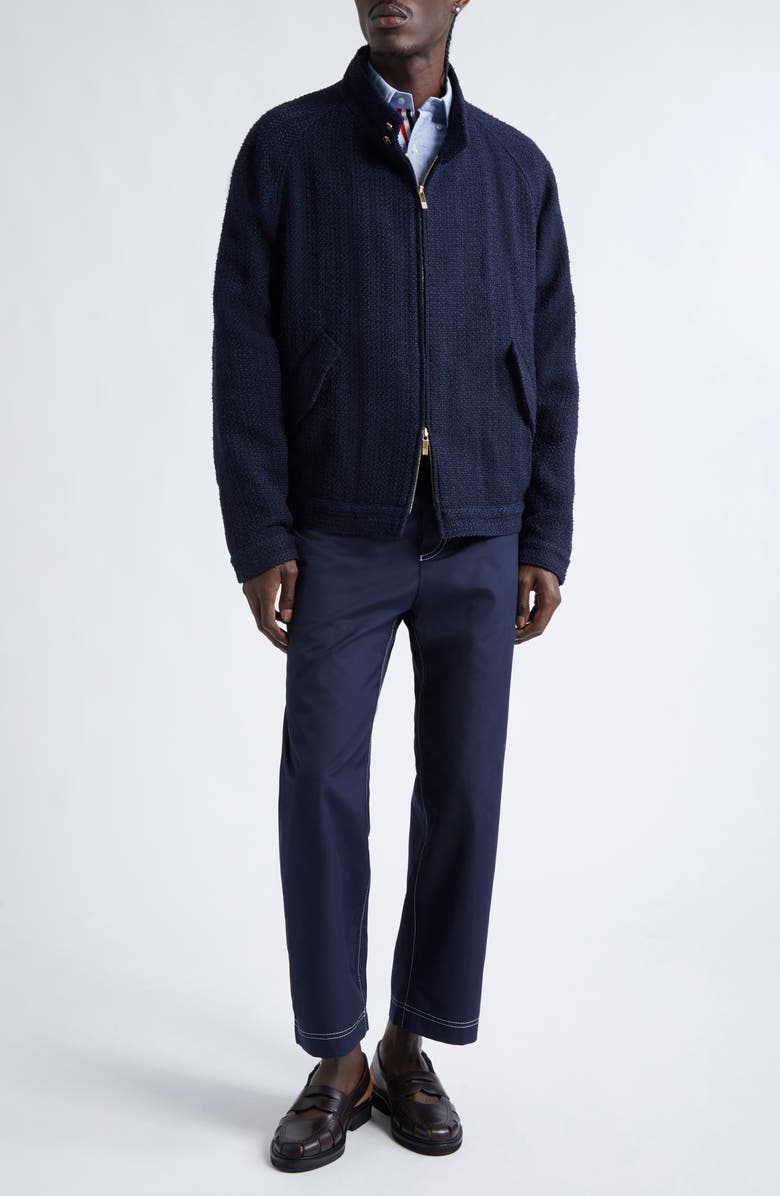 Thom Browne Raglan Sleeve Tweed Jacket, Alternate, color, Navy