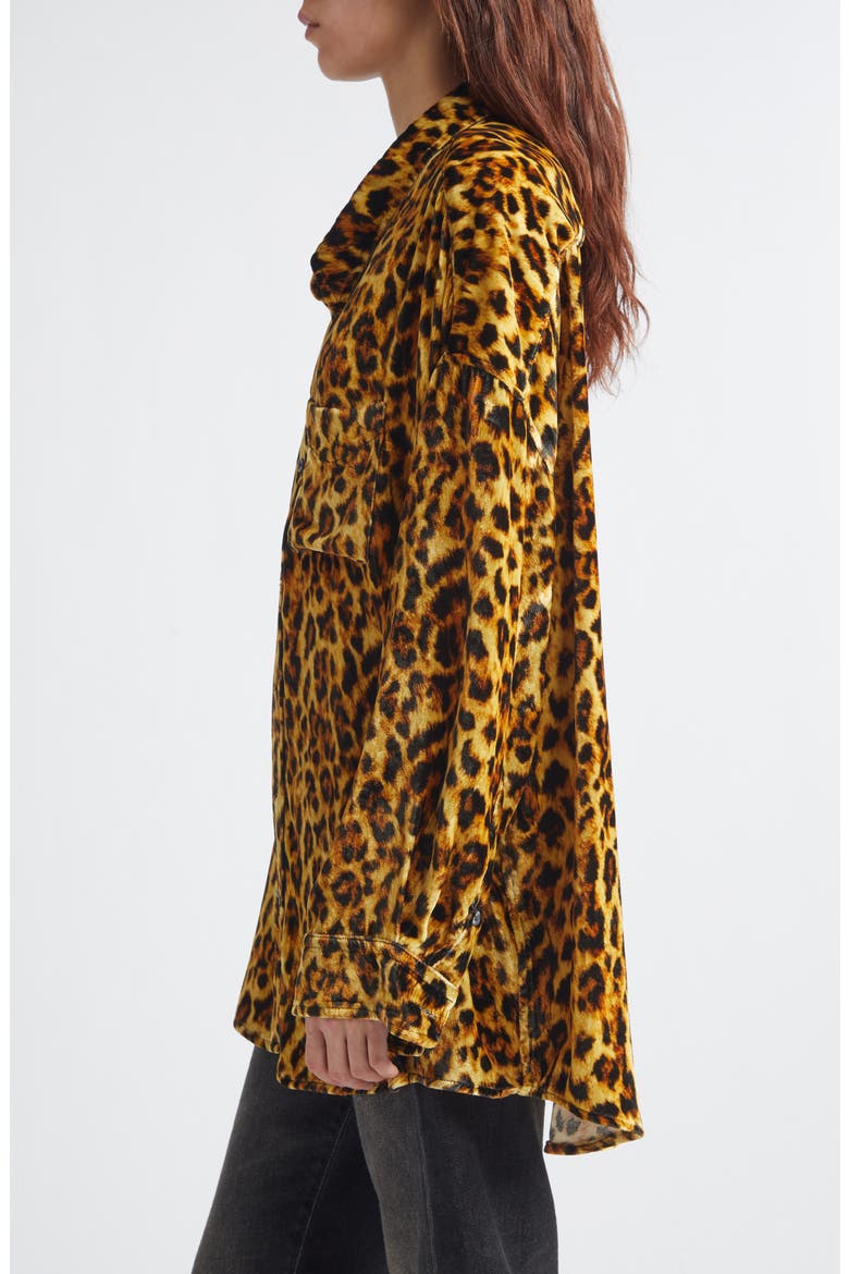Leopard Print Drop Neck Velvet Button-Up Shirt, Alternate, color, LIGHT BROWN LEOPARD