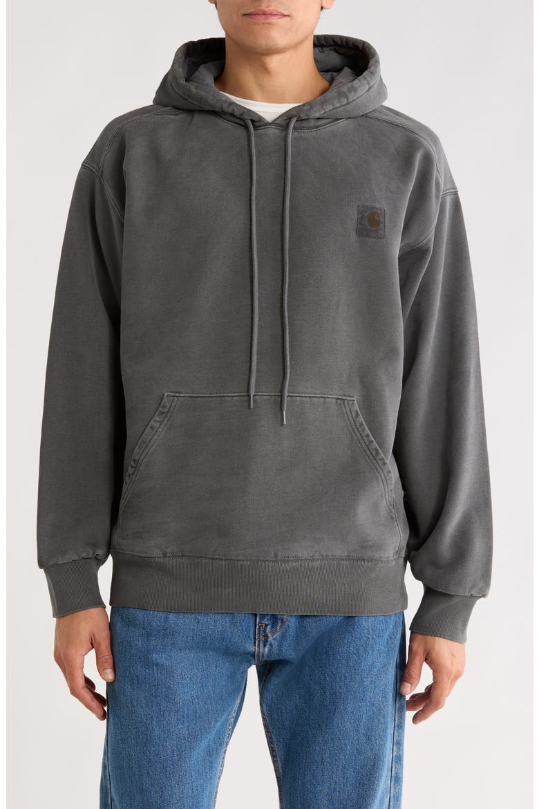 Vista Logo Patch Hoodie, Main, color, BLACK GARMENT DYED