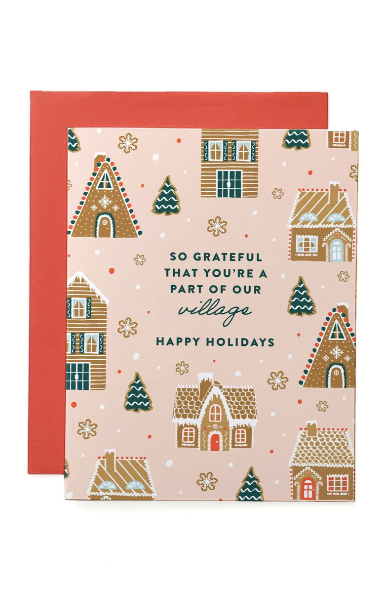 Joy Paper Co. Gingerbread Village Holiday Thank You Boxed Set of 8 Greeting Cards, Alternate, color, Gingerbread Village