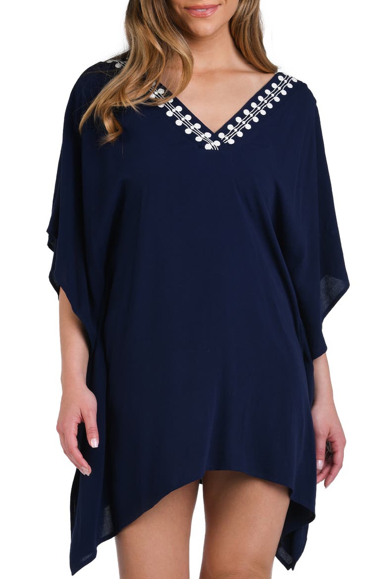 Sea Scallops V-Neck Cover-Up Caftan, Main, color, INDIGO