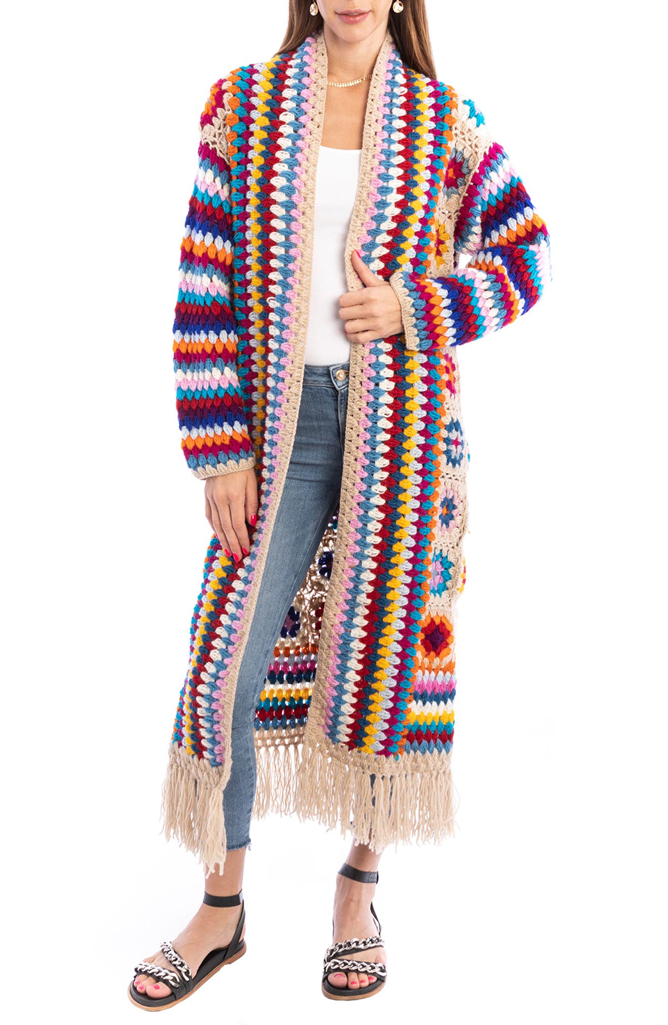 SAACHI Crochet Patchwork Fringe Duster