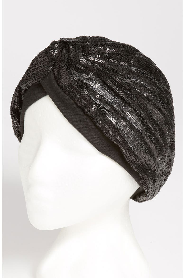 BCBGeneration Sequined Turban, Main, color, BLACK