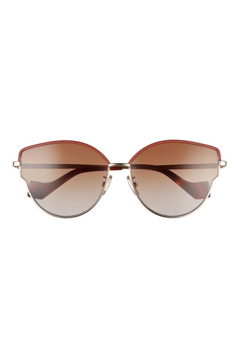 60mm Gradient Butterfly Sunglasses, Main, color, ROSE GOLD/RED LEATHER/BRWN