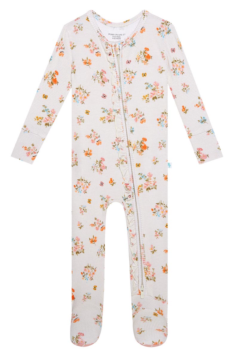 Posh Peanut Clemence Floral Print Ruffle Fitted Footie Pajamas, Alternate, color, 