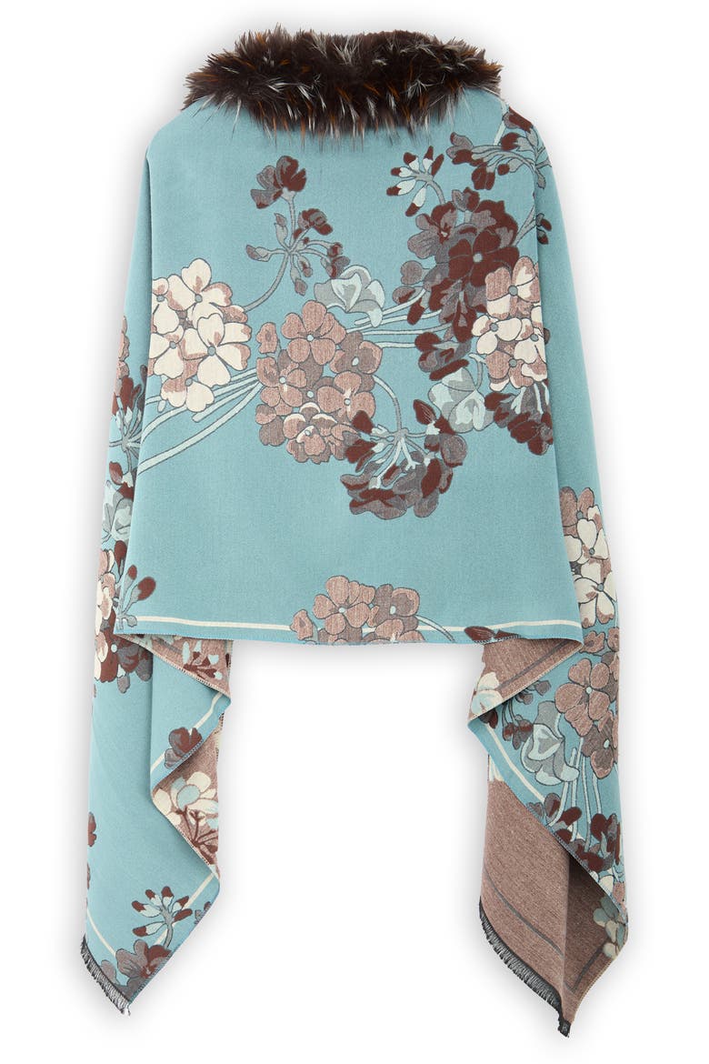 Floral Faux Fur Trim Scarf, Alternate, color, LIGHT BLUE